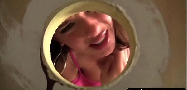  Hot Brunette Lady Likes Glory Holes In Dirty Toilet